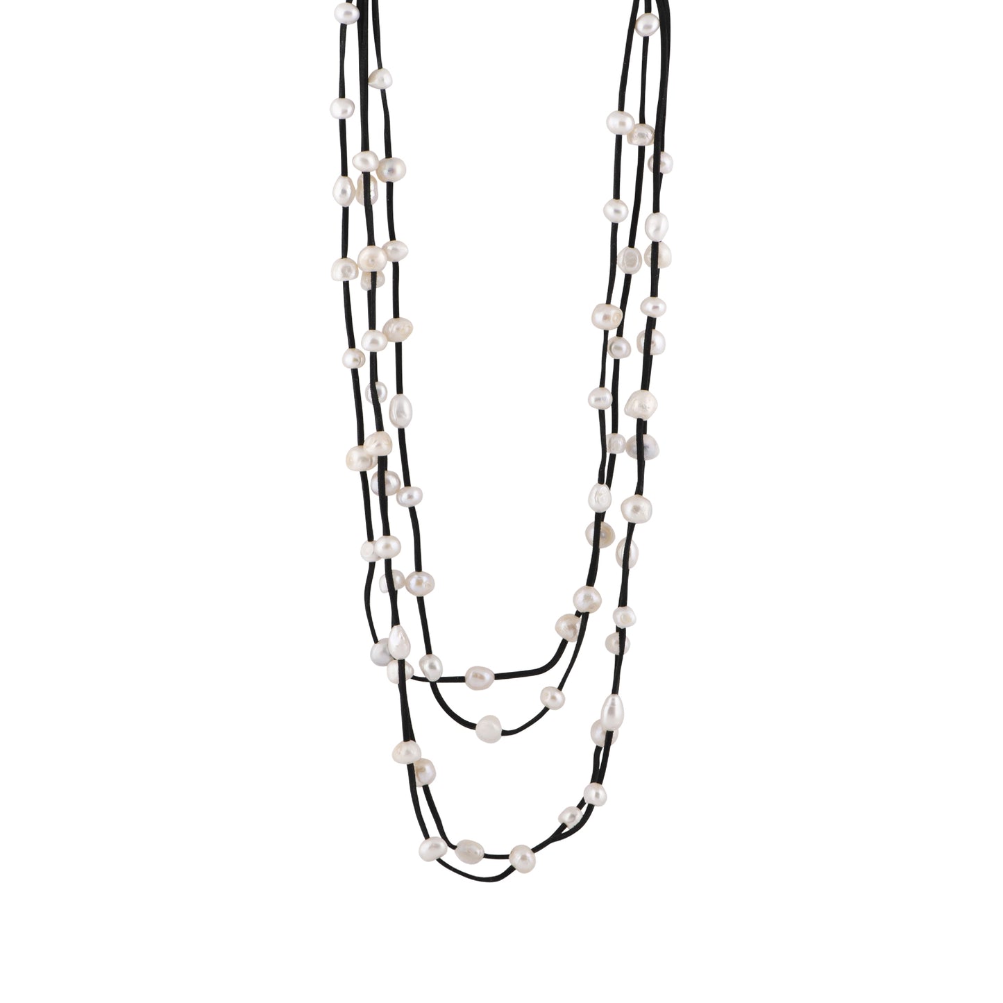 Julie - Multi strand suede necklace with pearls (Black suede, white pearls)