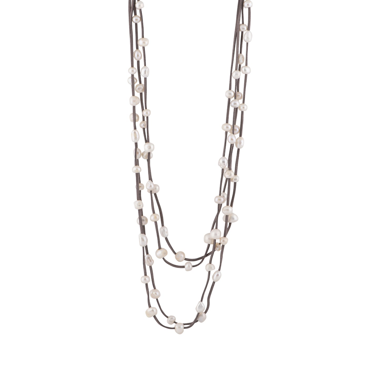 Julie - Multi strand suede necklace with pearls (Dark brown suede, white pearls)