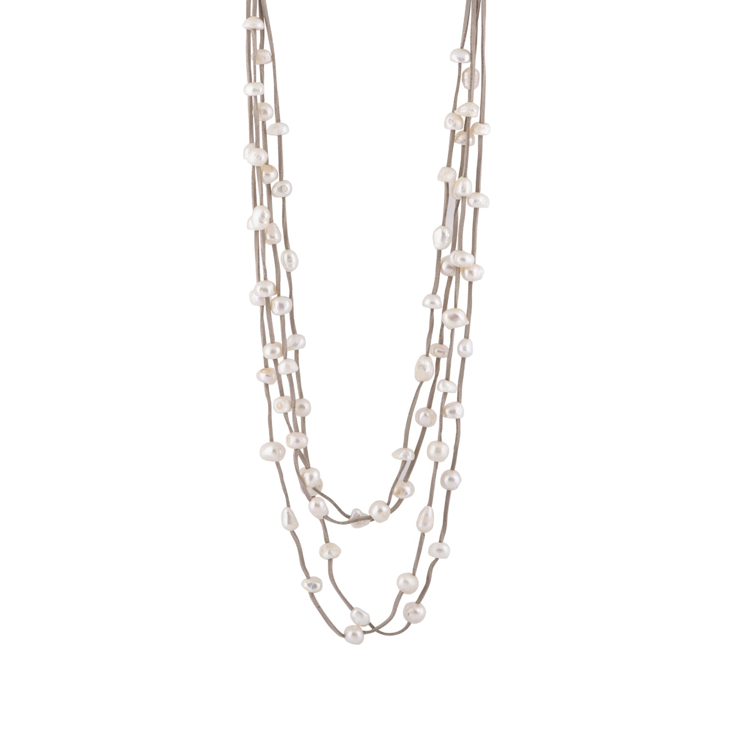 Julie - Multi strand suede necklace with pearls (Grey suede, white pearls)