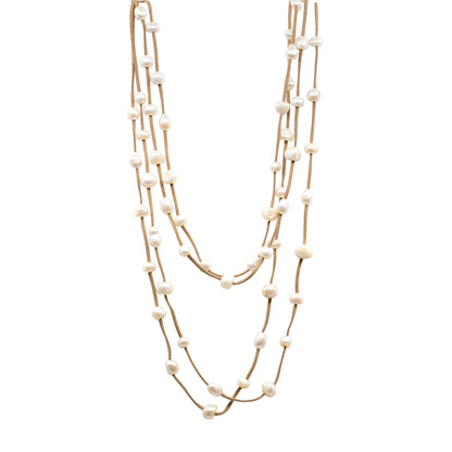 Julie - Long Multi-Strand Suede Freshwater Pearl Necklace