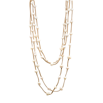 Julie - Long Multi-Strand Suede Freshwater Pearl Necklace