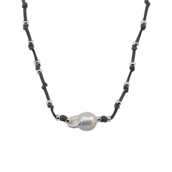 Karla - Hand-Knotted Suede and Freshwater Pearl Baroque Necklace