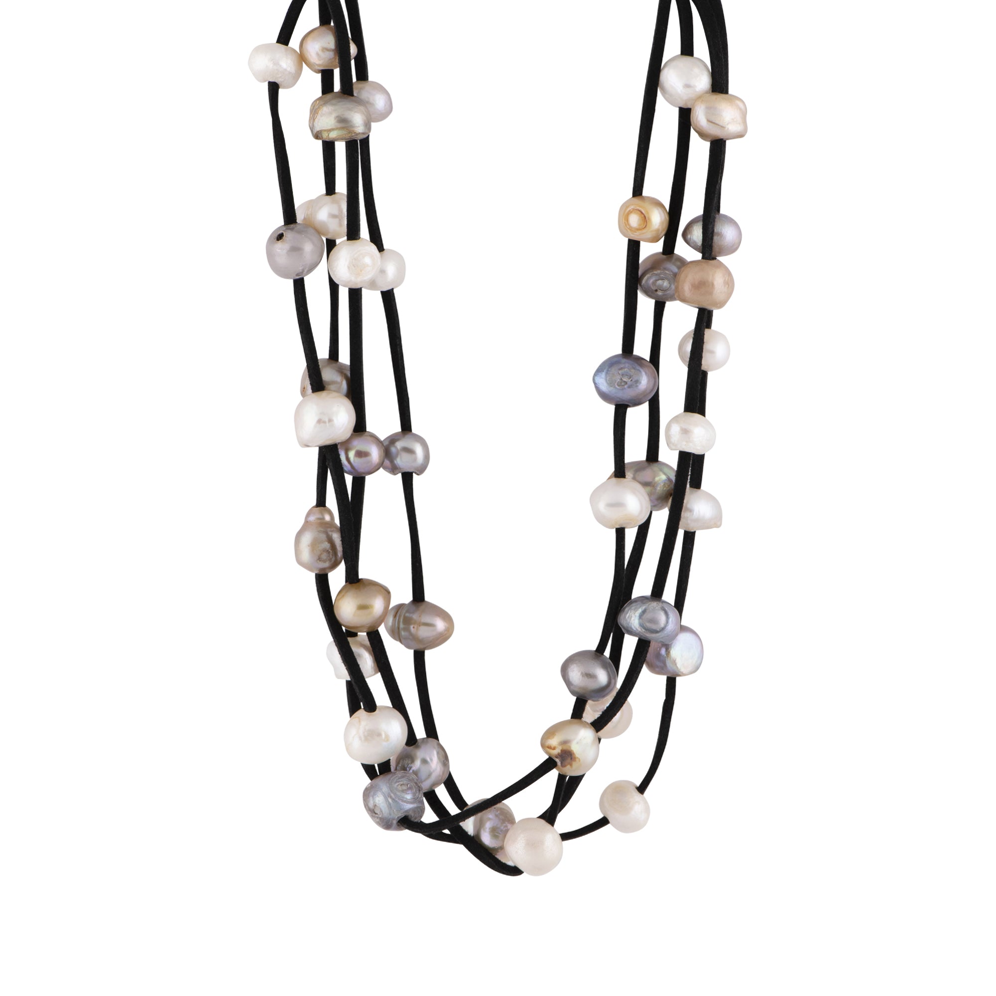 Kathy - Multi-Strand Suede Freshwater Pearl Necklace - The