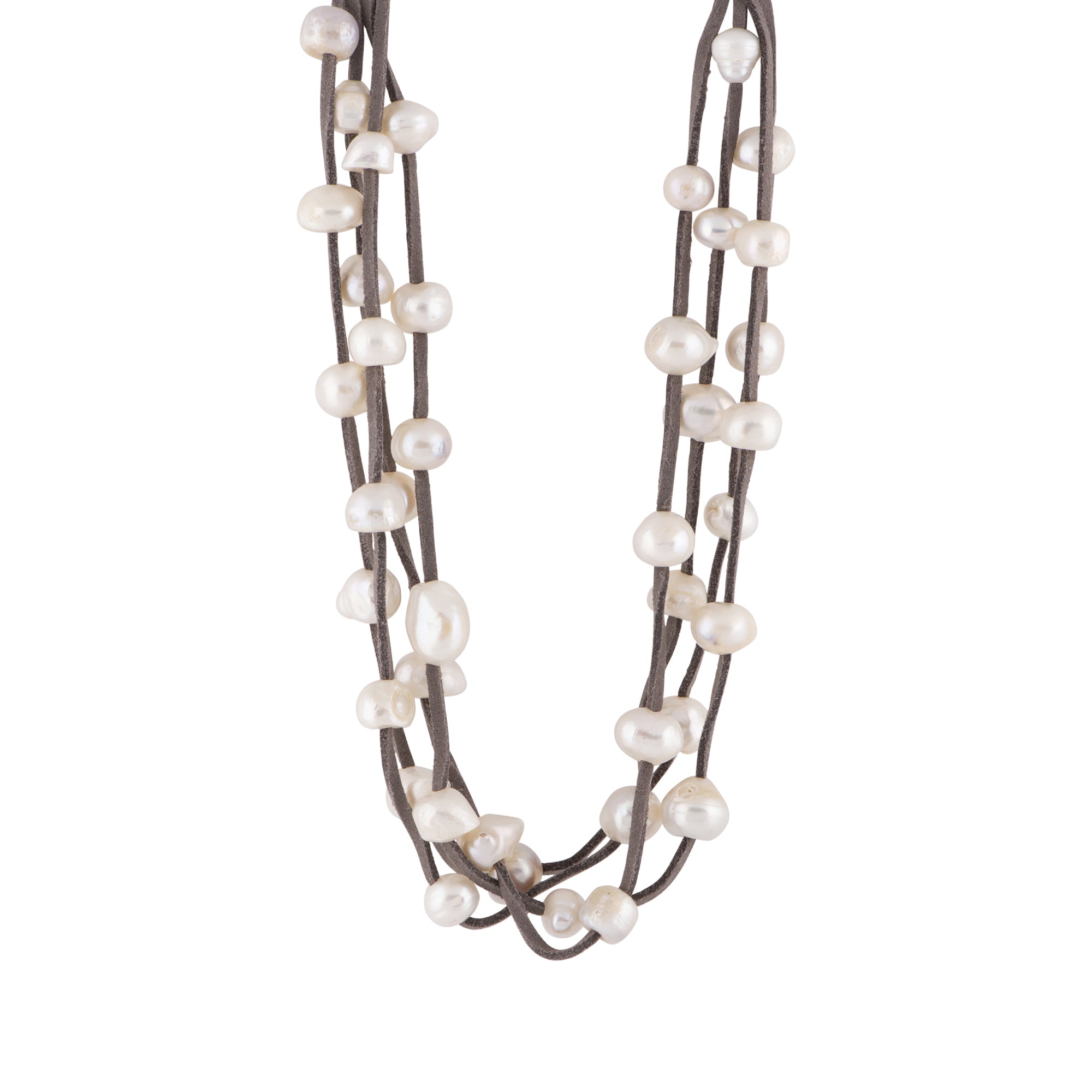 Kathy - Multi-Strand Suede Freshwater Pearl Necklace - The