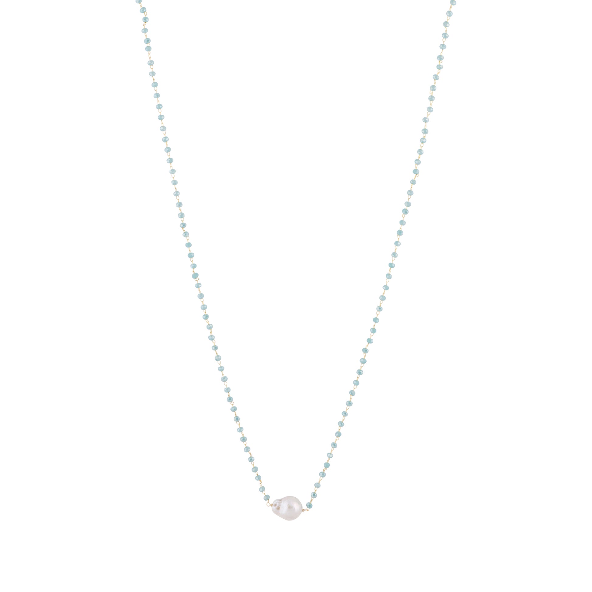 Kayleigh - Freshwater pearl and crystal necklace (Turquoise crystals / white pearl)