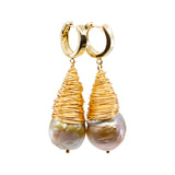 Koa - Gold-Tone Wire-Wrapped Freshwater Pearl Dangle Earrings