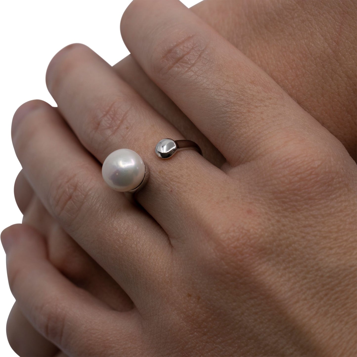 Lala - Silver-Tone Freshwater Pearl Adjustable Ring