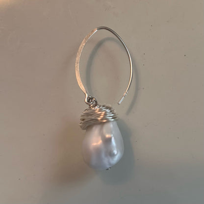 Lani - Silver-Tone Wire-Wrapped Freshwater Pearl Dangle Earrings