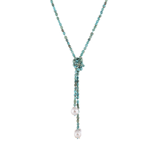 Laurie - Turquoise baroque pearl lariat necklace (Tied)