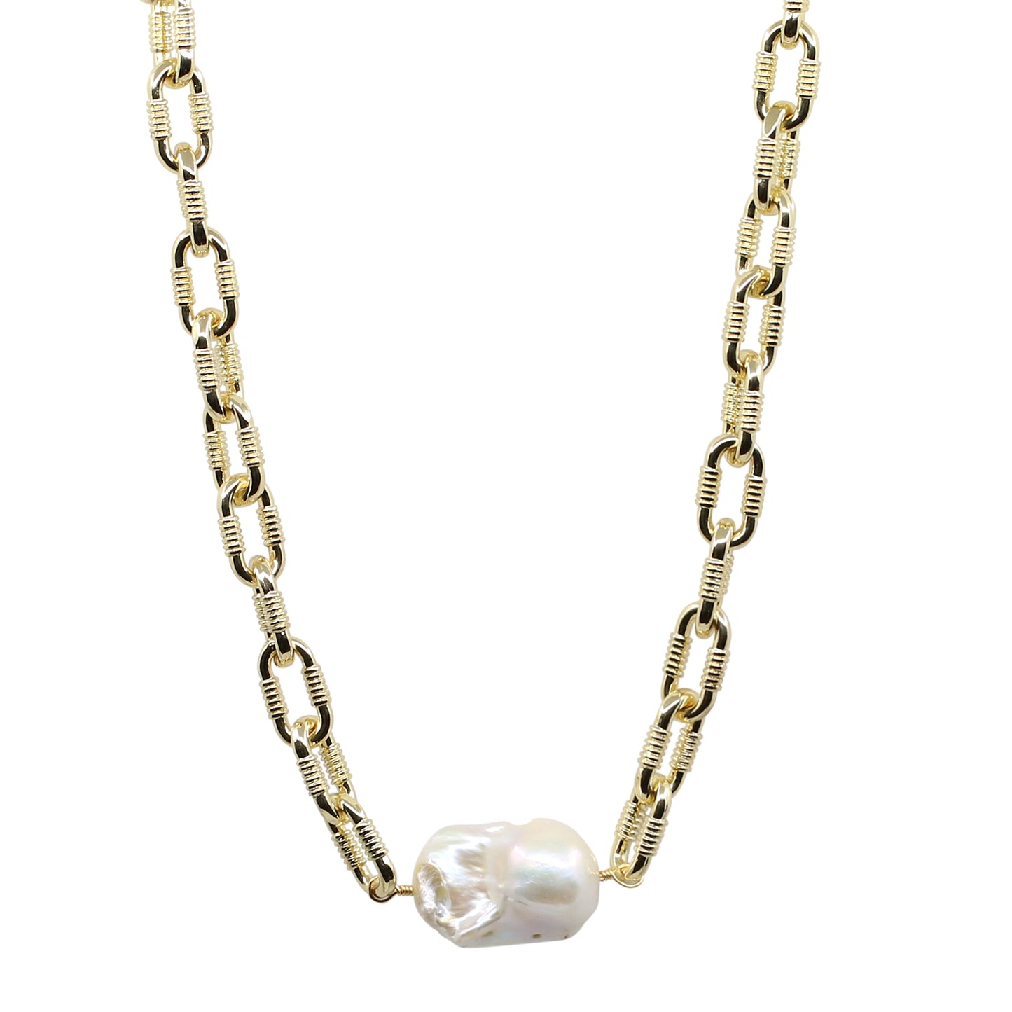 Lesley - Gold-Tone Paperclip Freshwater Pearl Baroque Necklace