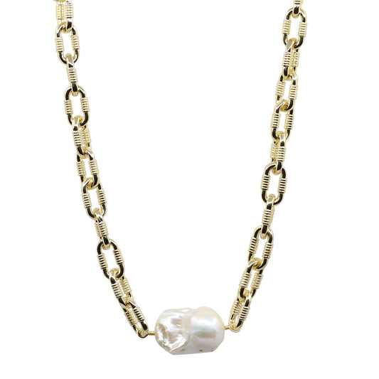Lesley - Gold-Tone Paperclip Freshwater Pearl Baroque Necklace