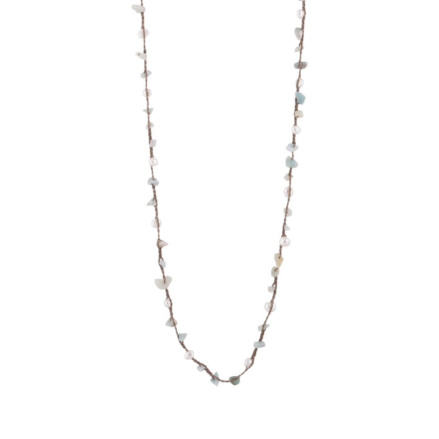 Lexi - Crochet freshwater pearl and stone necklace (Amazonite)