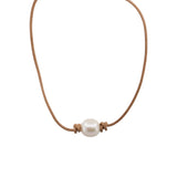 Lorena - Freshwater Pearl Leather Necklace
