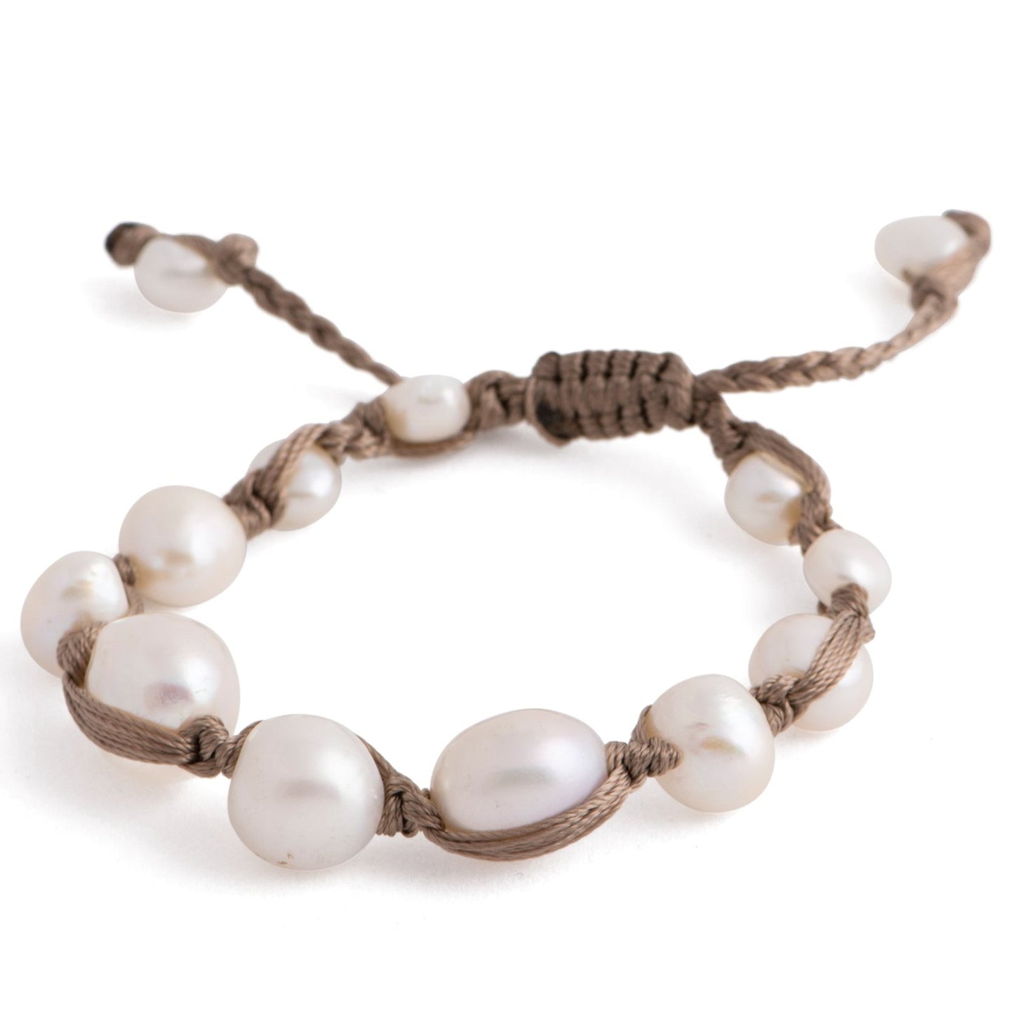 Marmara - Knotted string freshwater pearl bracelet (Brown strand, white pearls)