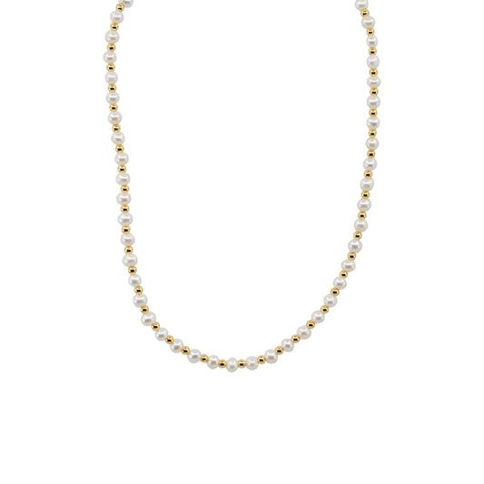 Mia - Gold-Tone Bead and Petite Freshwater Pearl Necklace