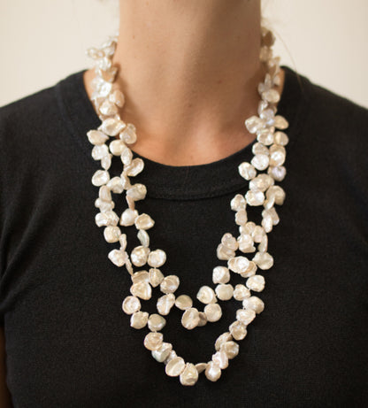 Anna - Keshi Pearl Necklace (White pearls, shirt)