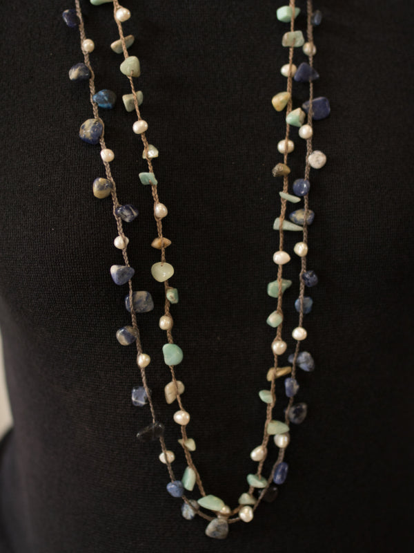 Lexi - Crochet freshwater pearl and stone necklace (Both necklaces - close up)
