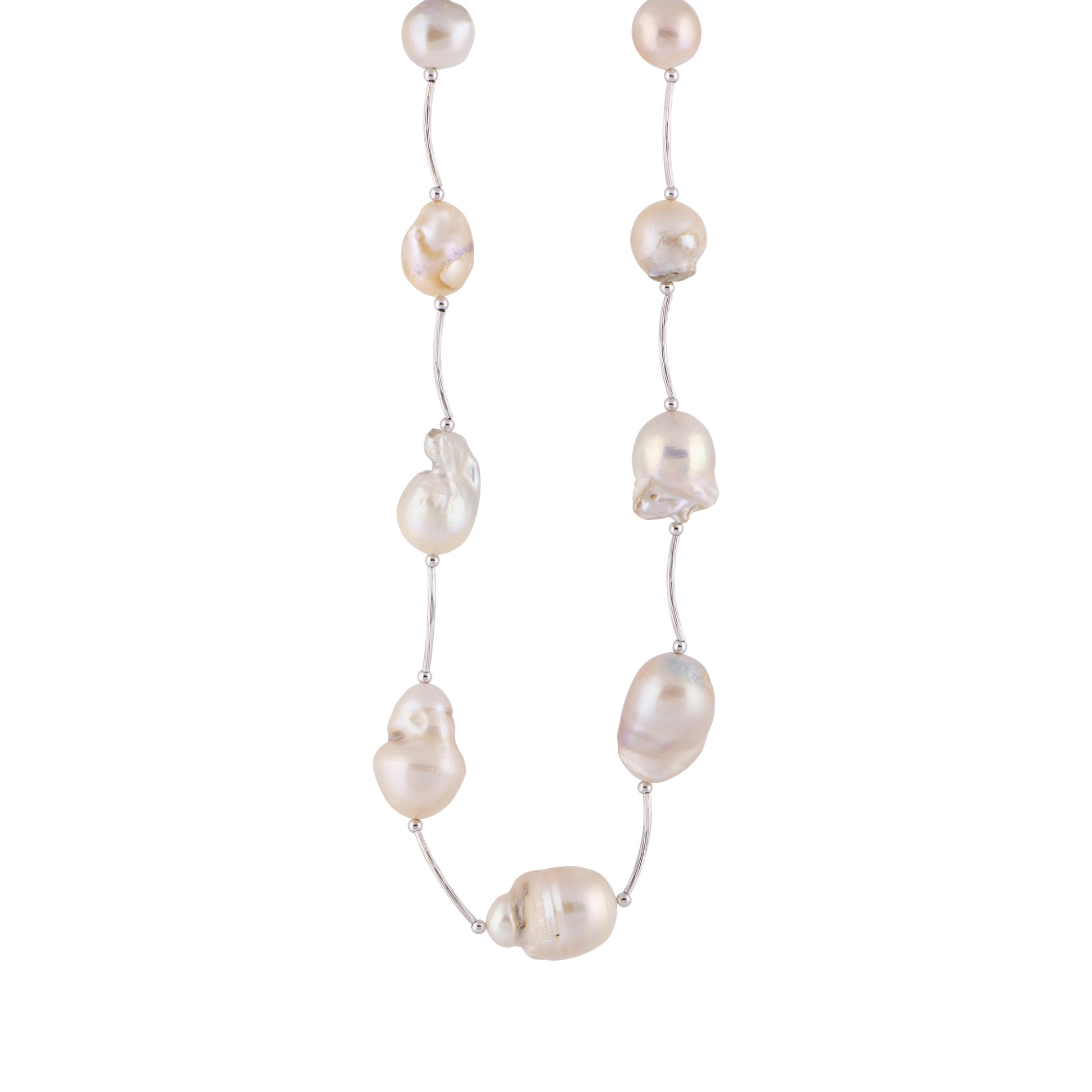 Nahir - Silver-tone baroque pearl bar necklace (Natural)