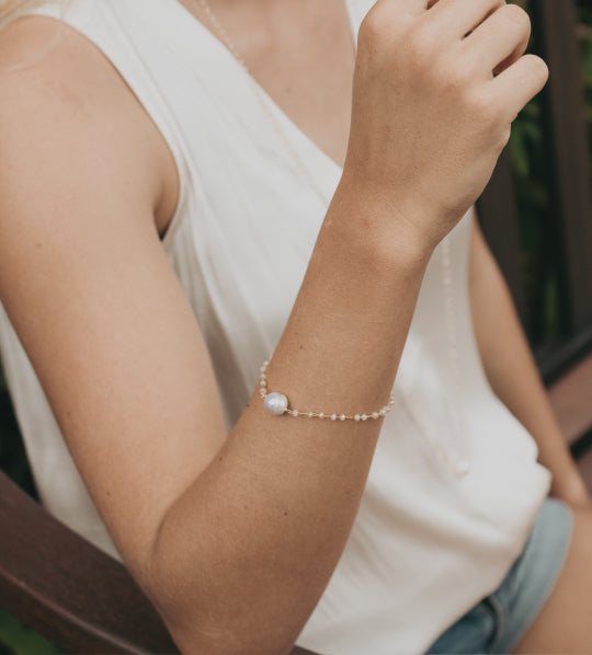 Hudson - Freshwater pearl and crystal bracelet (Wrist #4)