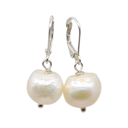 Oceana - Silver-tone pearl hinged earrings (White pearls)
