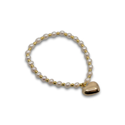 Sabine - Gold-Tone Bead and Freshwater Pearl Stretch Bracelet