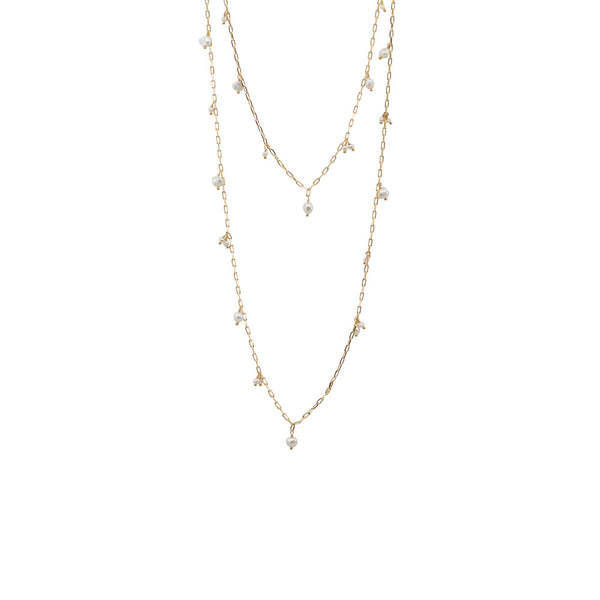 Sandy - Long Gold-Tone Petite Paperclip Freshwater Pearl Necklace