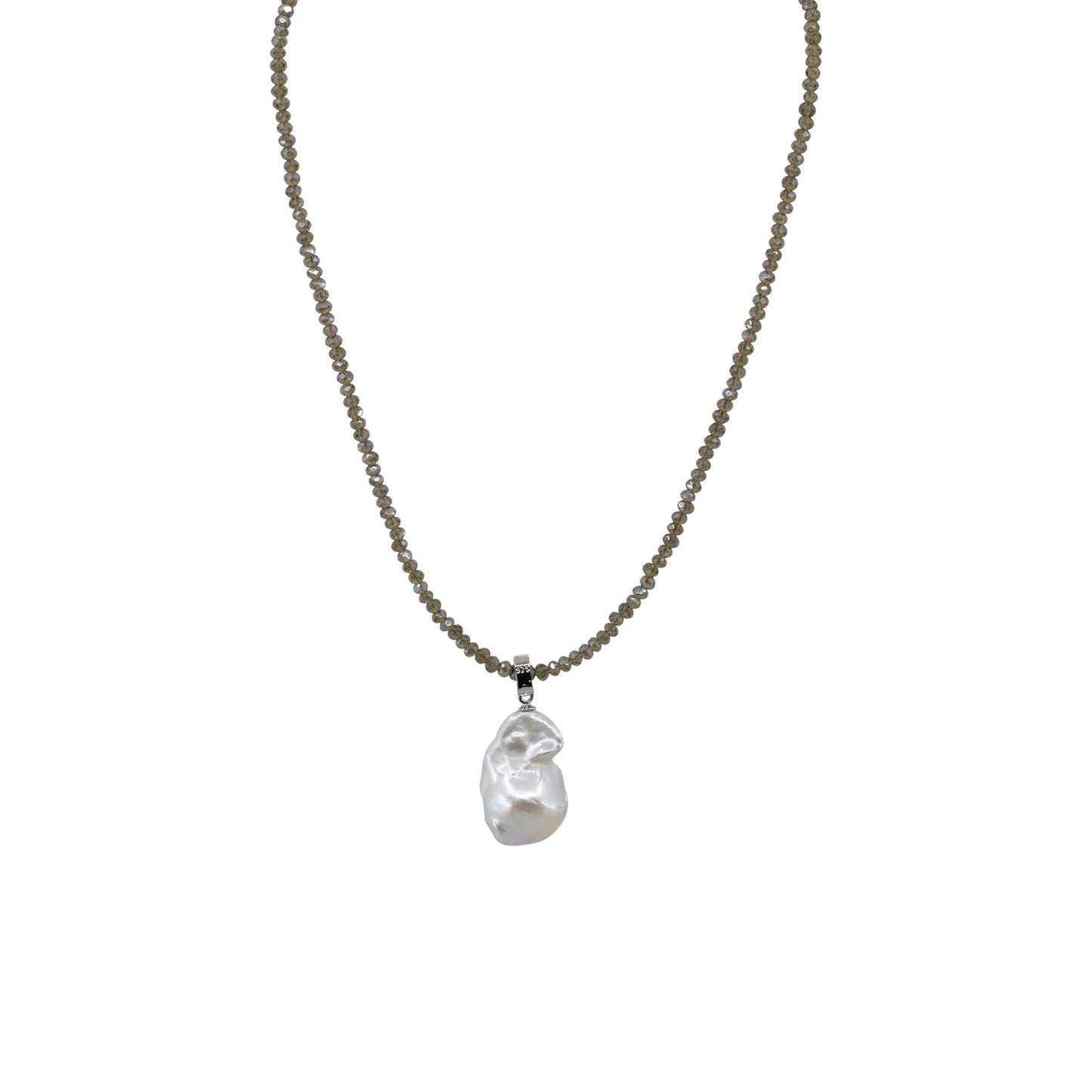 Stacey - Crystal and Freshwater Pearl Baroque Necklace