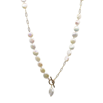 Tania - Gold-Tone Paperclip and Freshwater Pearl Coin Necklace