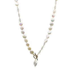 Tania - Gold-Tone Paperclip and Freshwater Pearl Coin Necklace