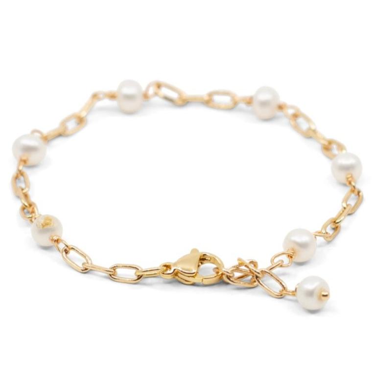 Thames - Gold-Tone Petite Paperclip Freshwater Pearl Bracelet