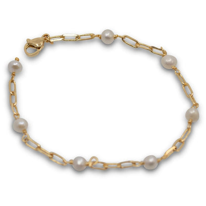 Thames - Gold-Tone Petite Paperclip Freshwater Pearl Bracelet