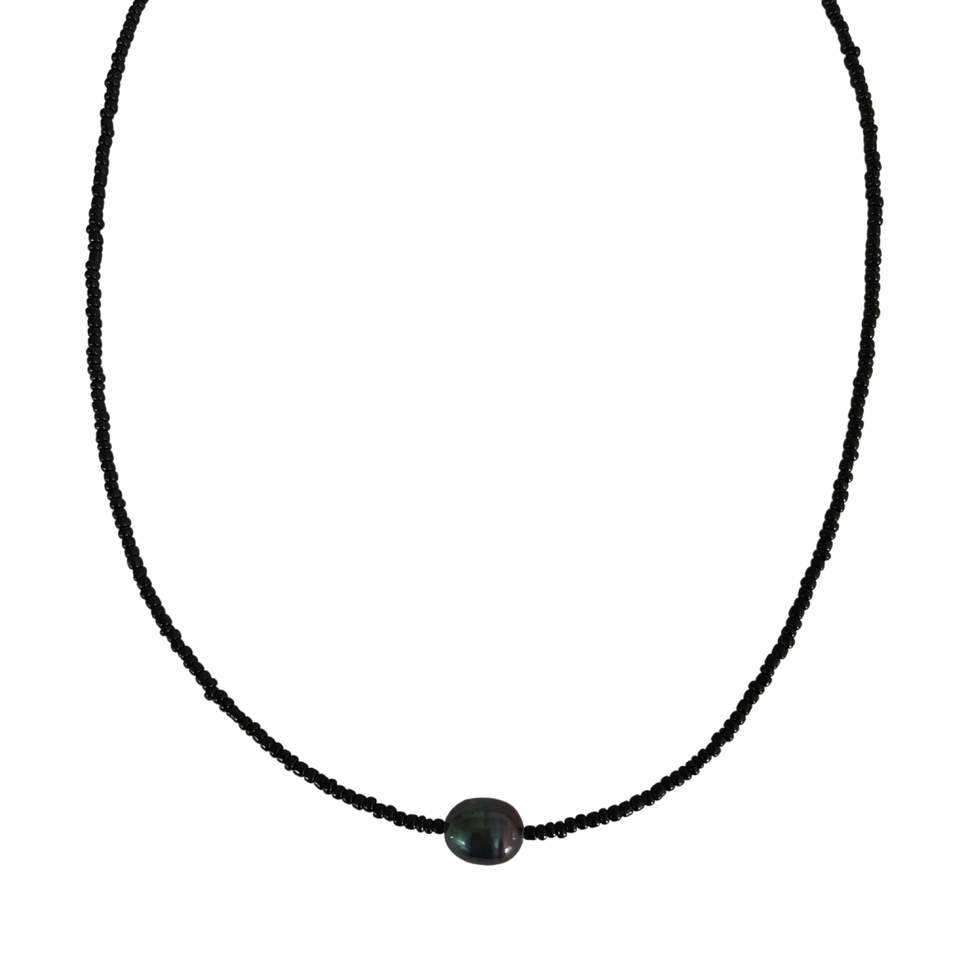 9.0mm Freshwater Pearl Sierra Seed Bead Necklace Black / Dark Grey